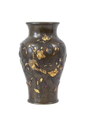 Lot 226 - A Japanese Mixed Metal Vase, Meiji period, of...
