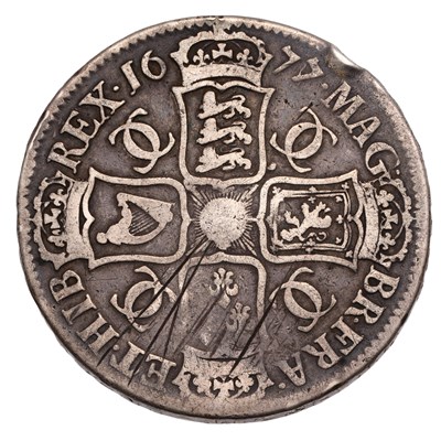 Lot 89 - Charles II, Crown 1677, V.NONO, third draped...