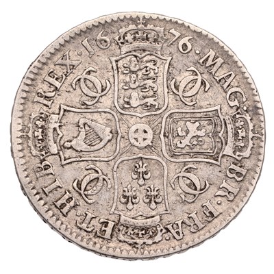 Lot 92 - Charles II, Halfcrown 1676, V.OCTAVO, fourth...
