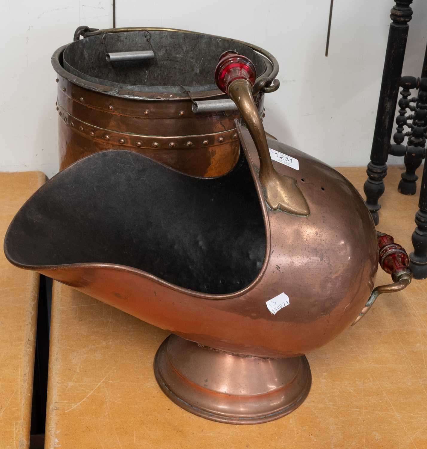 Lot 1231 - A 19th Century Copper Log Bucket, with swing...