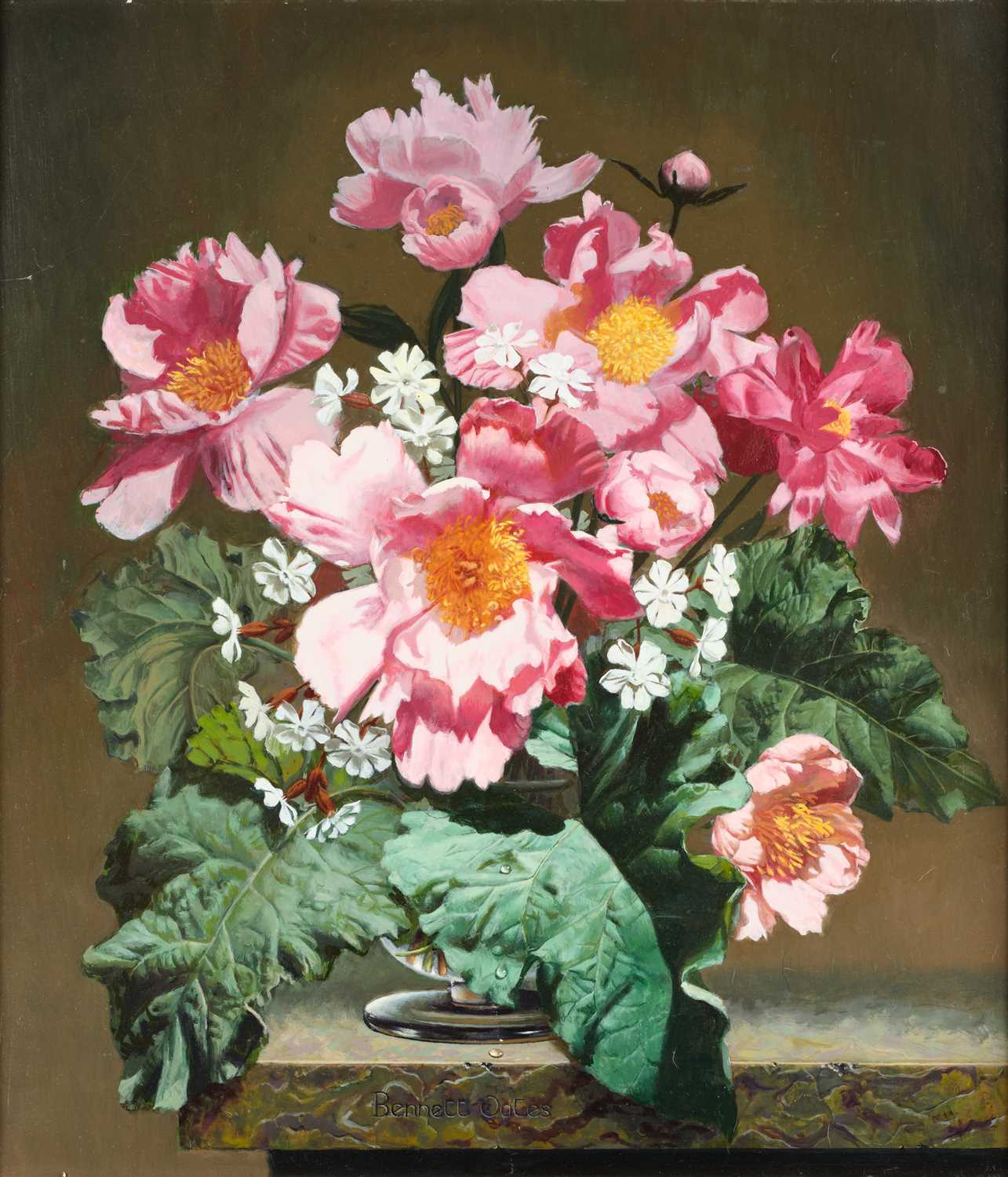 Lot 1067 - Bennett Oates (1928-2009) "Pink Peonies and...