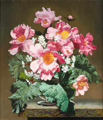 Lot 1067 - Bennett Oates (1928-2009) "Pink Peonies and...