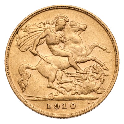 Lot 334 - Edward VII, Half Sovereign 1910; hairlines,...