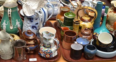 Lot 13 - Two trays of stoneware, studio pottery and decorative ceramics etc