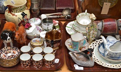 Lot 14 - Two trays of decorative ceramics including; Crown Devon John Hill jug; two Beswick dogs; six...