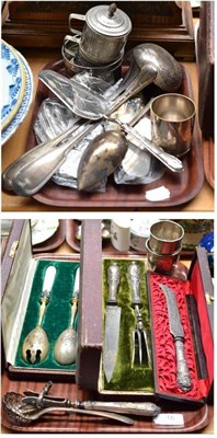 Lot 16 - Three cased sets of French white metal flatware; French sifting spoon; two tumblers; etc