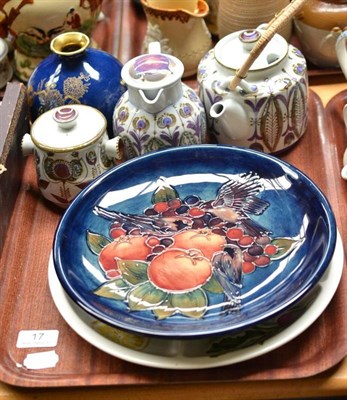 Lot 17 - Moorcroft finches plate, Royal Copenhagen china, Wilton vase etc