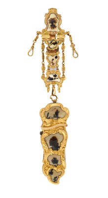 Lot 2121 - A George II or George III Gold, Gilt-Metal and Moss Agate Etui and Chatelaine
