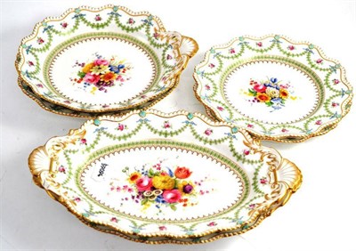 Lot 28 - Six pieces of Royal Worcester from a dessert service, printed with flower by Thomas Phillips...