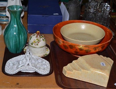 Lot 30 - Bisque basket, Pilkington Lancastrian vase, Ruskin bowl, two pieces of Royal Lancastrian and a...