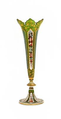 Lot 84 - A Bohemian White Overlay Green Glass Vase,...