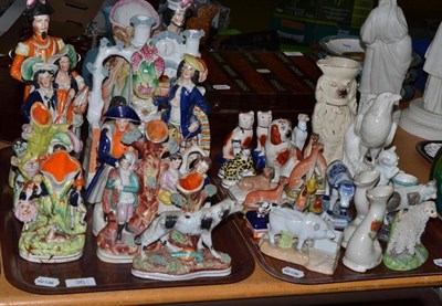 Lot 36 - Two trays of Staffordshire figures and animals, including; Colonel L Pélissier