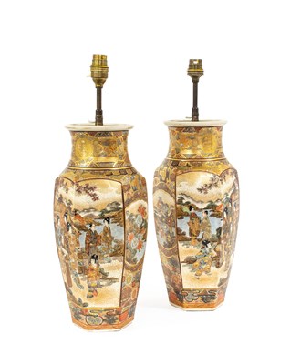 Lot 211 - A Pair of Japanese Satsuma Earthenware Vases,...