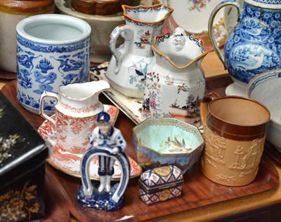 Lot 40 - Tray of assorted ceramics including a Wedgwood lustre octagonal bowl; Doulton stoneware mug;...