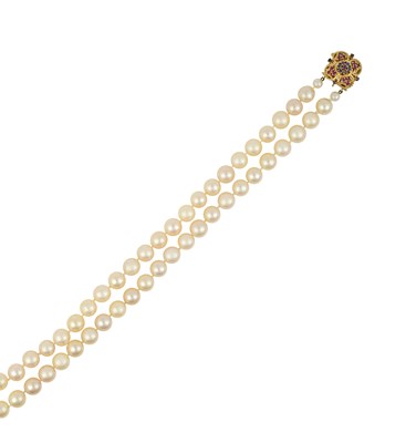 Lot 2323 - A Two Row Cultured Pearl Necklace, with An 18...