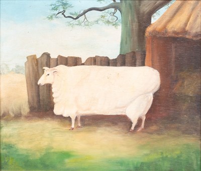 Lot 1182 - Naive School (20th century) Short horn cow Oil...