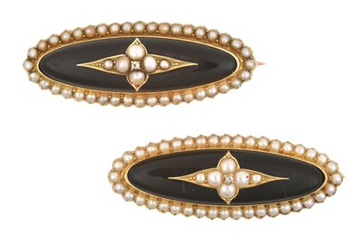 Lot 2411 - Two Jet, Split Pearl and Diamond Mourning...