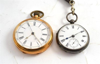 Lot 57 - A pocket watch with centre seconds stamped '14K' and a silver pocket watch