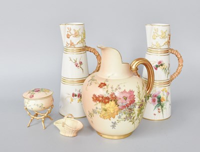 Lot 423 - A Pair of Royal Worcester Porcelain Ewers,...