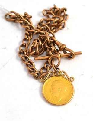 Lot 63 - A watch chain with links stamped '375' with an attached full sovereign dated 1914