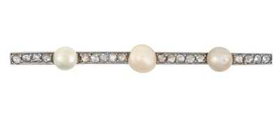 Lot 2405 - A Pearl and Diamond Bar Brooch a bar set...