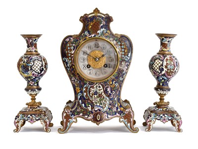 Lot 216 - A French Champleve Enamel Striking Mantel...