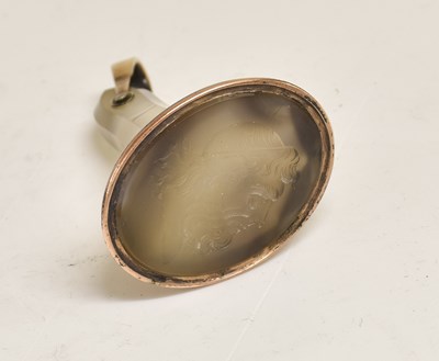 Lot 2089 - A George III Gold-Mounted Grey Agate Fob-Seal