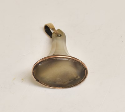 Lot 2089 - A George III Gold-Mounted Grey Agate Fob-Seal