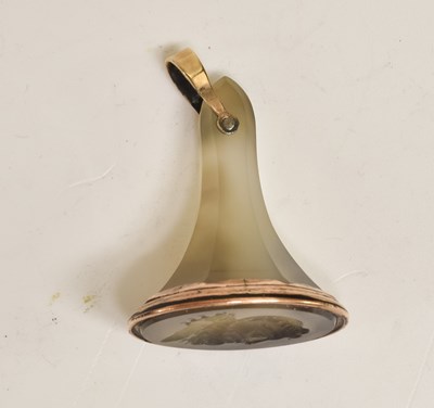 Lot 2089 - A George III Gold-Mounted Grey Agate Fob-Seal