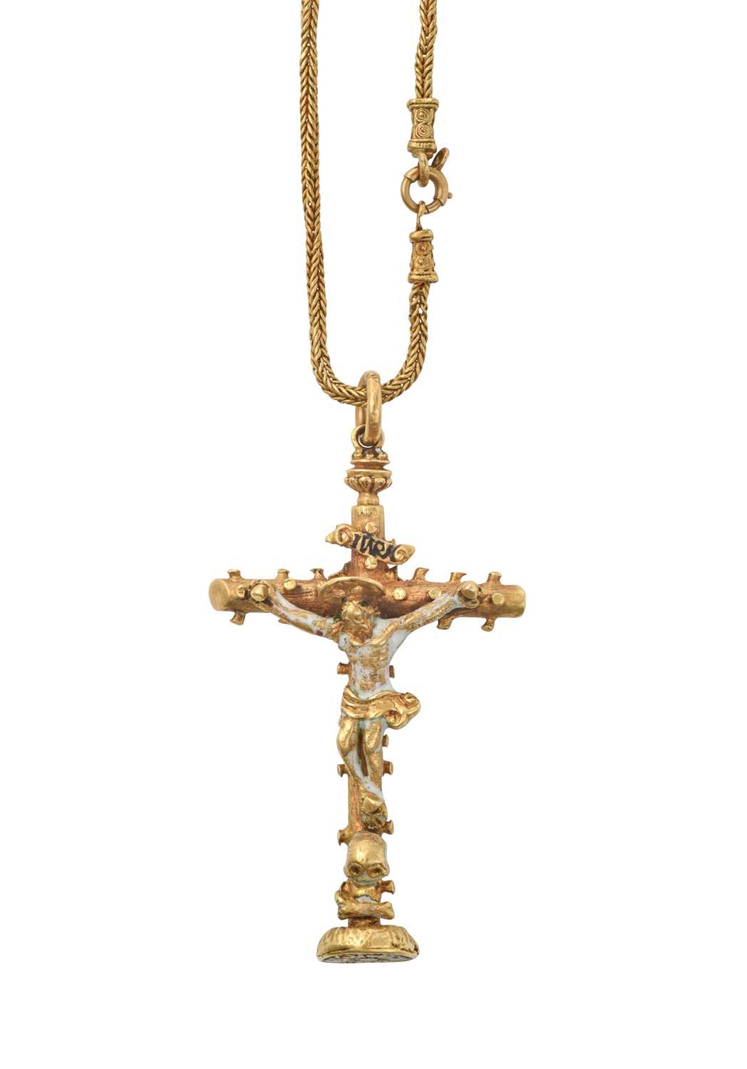 Lot 2015 - A Gold and Enamel Crucifix Pendant