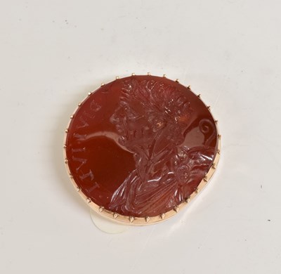 Lot 2018 - A Cornelian Intaglio of a Roman Emperor, Mounted as a Brooch