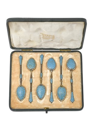 Lot 2152 - A Set of Six Norwegian Silver and Enamel Coffee-Spoons