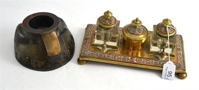 Lot 95 - A brass inkstand and a horse hoof match striker (2)