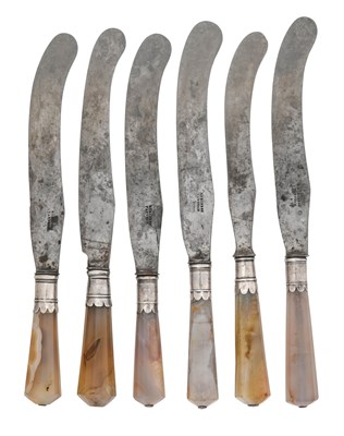 Lot 2153 - A Set of Six George III Agate-Handled Steel Table-Knives