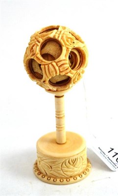 Lot 110 - A 19th century Chinese ivory puzzle ball and stand