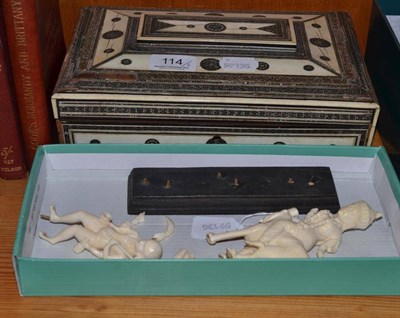 Lot 114 - A 19th century Indian ivory casket and a carved Indian figural group