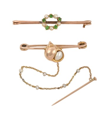 Lot 2288 - A Seed Pearl and Demantoid Garnet Brooch and A...