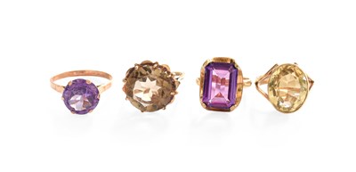 Lot 295 - Four Gem-Set Rings, including a 9 carat gold...