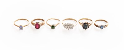 Lot 268 - Six Multi-Gem Set Rings, including a 9 carat...