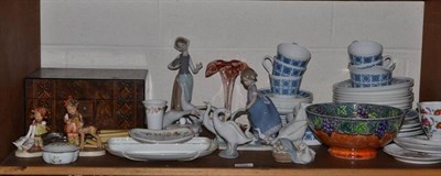 Lot 120 - A shelf including Royal Tuscan tea and dinner wares; Maling bowl; Lladro; fish eaters; Wedgwood...