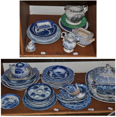 Lot 122 - Two shelves of blue and white pottery