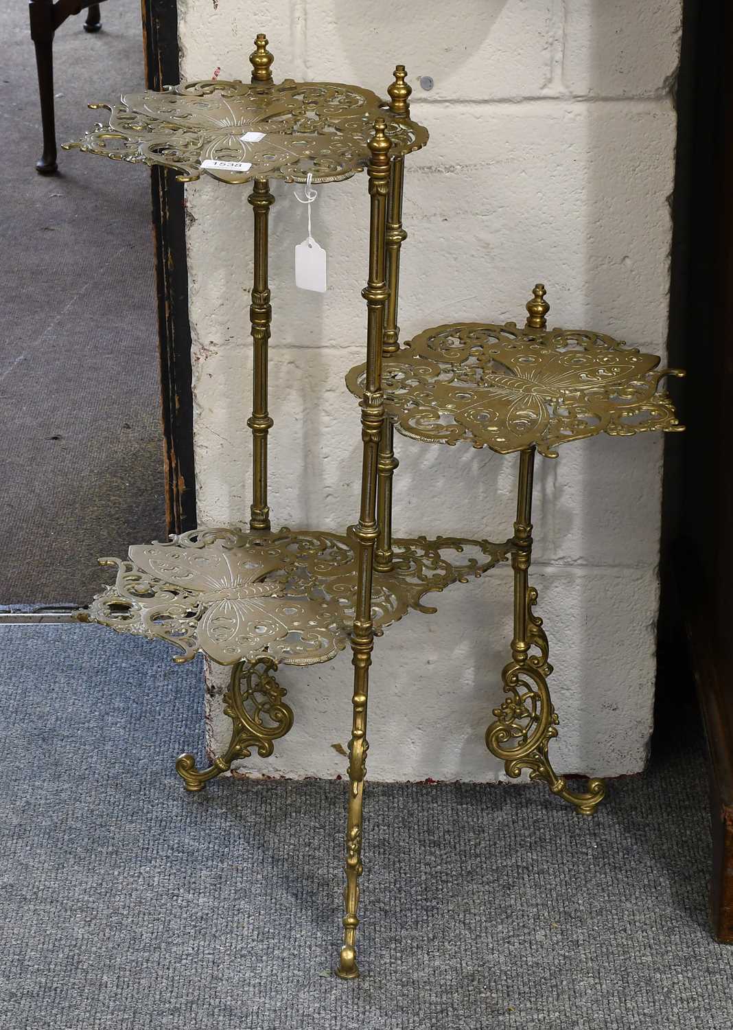 Lot 1538 - Victorian Three Tier Brass Cake Stand,...