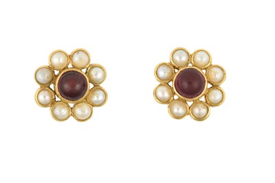 Lot 2445 - A Pair of 18 Carat Gold Garnet and Split Pearl...