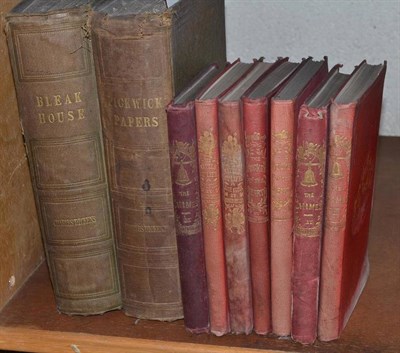 Lot 128 - Nine 19th century Charles Dickens books in original cloth - Bleak House, Pickwick Papers, The...