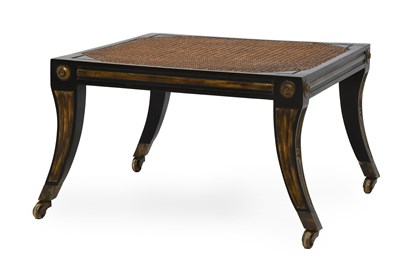 Lot 633 - A Regency-Style Ebonised and Parcel-Gilt Stool,...