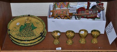 Lot 135 - Three L'aurro Orvieto Italian faience dishes; four goblets and a miniature Sicilian Carretto