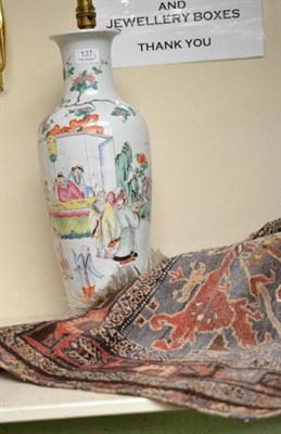 Lot 137 - A 19th century Chinese vase (converted to a lamp) and a Belouch prayer rug (2)