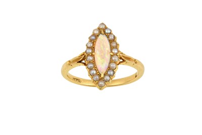 Lot 2465 - An Opal and Seed Pearl Cluster Ring the...