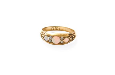 Lot 240 - An 18 Carat Gold Opal and Diamond Ring, three...