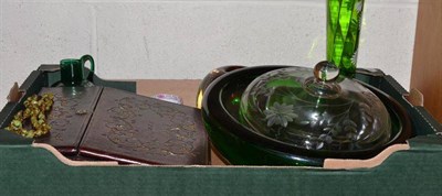 Lot 142 - A Victorian leather covered lap desk with gilt tooling; a Swedish art glass bowl, signed; a Meissen